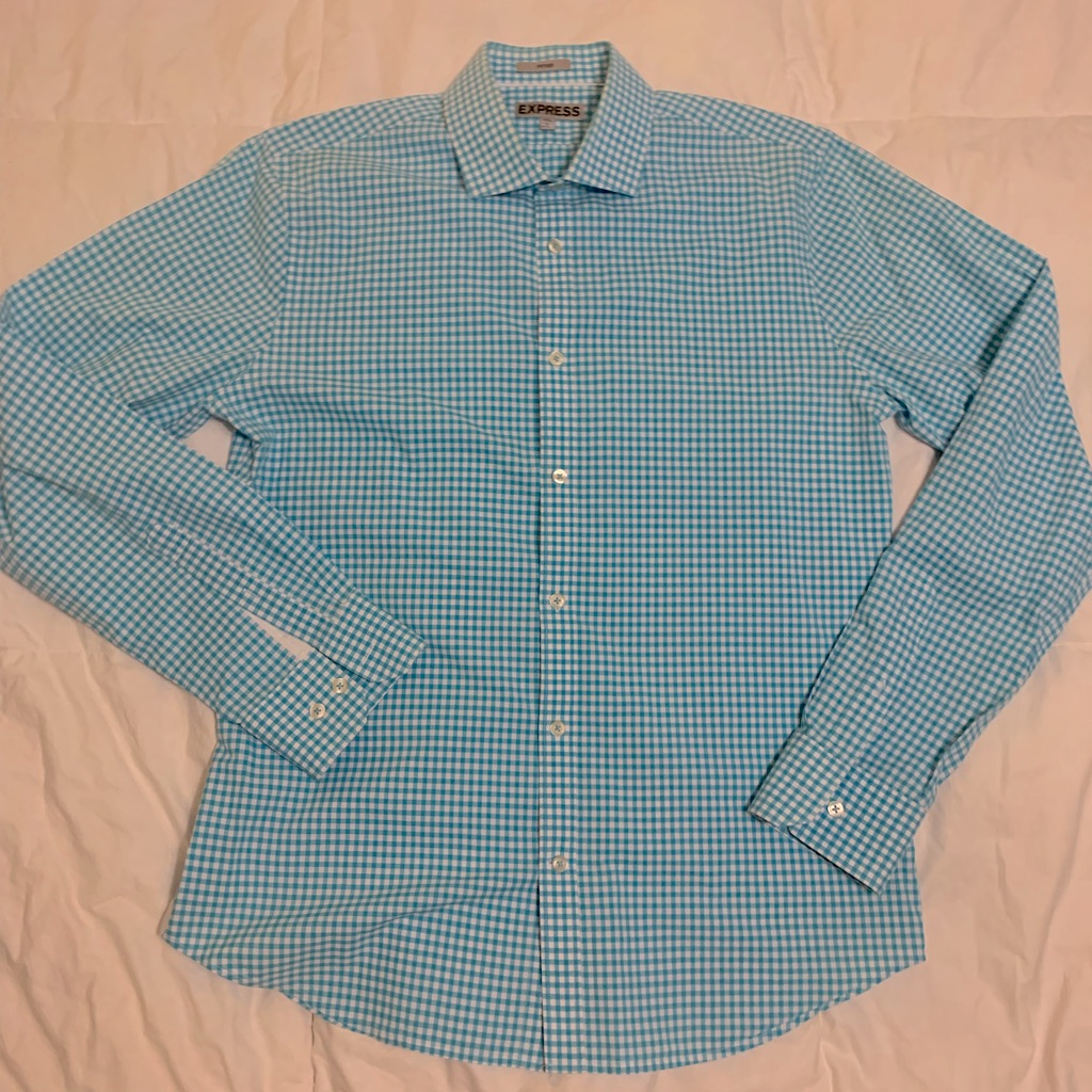 Express Aqua Check Button Down